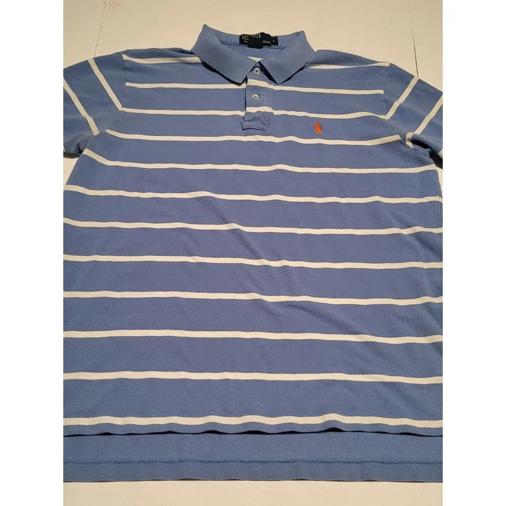 (#16)Polo By Ralph Lauren Short Sleeve Size Men's L Blue White Striped